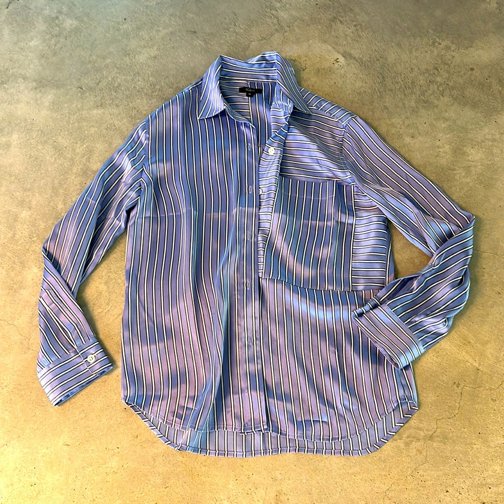 Rails blue stripe silk blouse w/ pocket detail